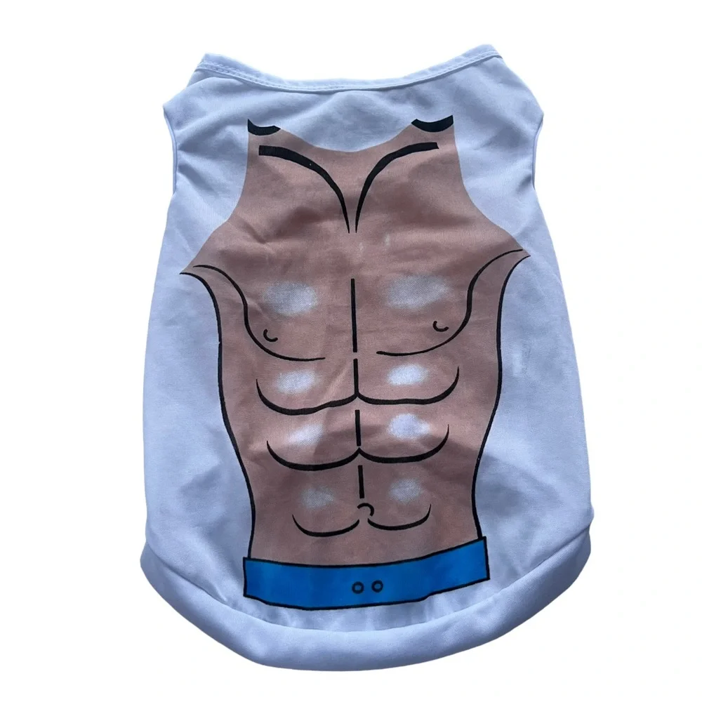 Drooling Dog Size Large White Shirt Blue Swim Trunks Abs Graphic Dog‎ Clothing